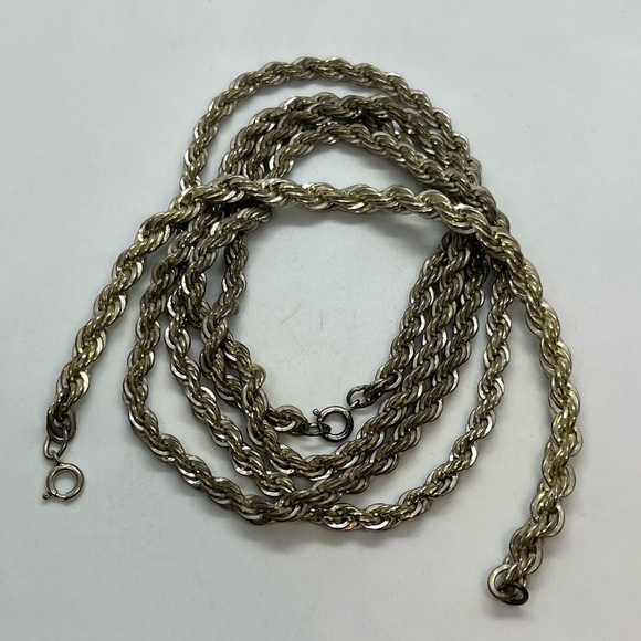 90 grams Vintage sterling silver thick rope chain long necklace & bracelet set - Picture 9 of 16